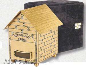 SOLID BRASS DOG HOUSE PET FUNERAL CREMATION URN W. BOX  