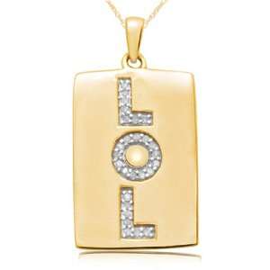  10k Yellow Gold LOL Dog Tag Diamond Pendant (1/20 cttw 