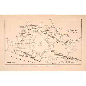 : 1908 Lithograph Sketch Map Southern Mexico Mountains Rivers Cities 
