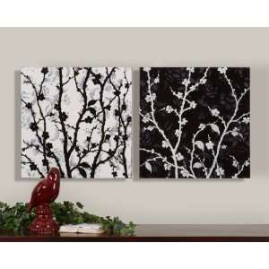  Black & White Branches I, II, Hand Painted