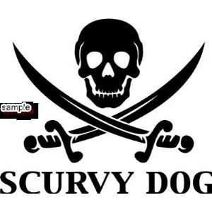  SCURVY DOG WITH SWORDS SKULL WHITE VINYL DECAL STICKER 