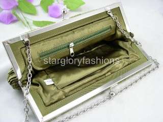 Beaded Frame Wedding Evening Purse Handbag,OLIVE GREEN  