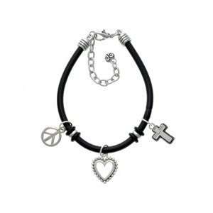  Silver Cross with Rope Border Black Peace Love Charm 