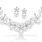 Bling Jewelry Sterling Silver CZ Cluster Freshwater Pearl Necklace Set
