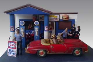 GAS STATION DIORAMA WITH INSIDE & OUTSIDE LIGHTS FOR 1/24 SCALE MODELS 