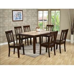   table set with tile top and vinyl upholstered chairs 