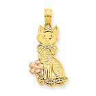 goldia 14k Gold Two tone Bow and Pink Flower Cat Pendant