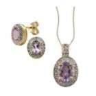 amethyst and diamond accent pendant and earring set 18k gold