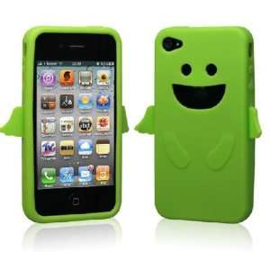Green /Cute Smiley Angel Design Silicone Case For Apple iPhone 4+Free 