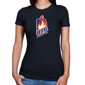  UIC Flames Ladies Navy Blue Team Logo Slim Fit T shirt 