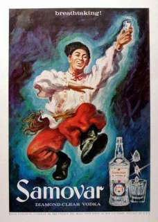 1959 Samovar Russian Dancer Boaka Co. GRAIN VODKA AD  