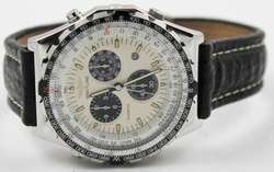 Mens Breitling Navitimer Leather Chronograph Quartz Date Flight Watch 
