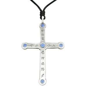  Astro Cross Pendant with Blue Cz Gems   Z9 Jewelry