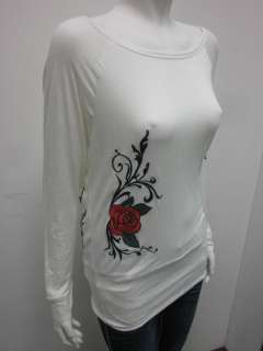 Enti Clothing Ivory Open Neck Floral Embroidered Design Long Sleeve 