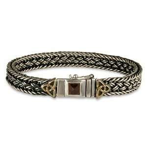   Gold, Sterling Silver, & Bezel Garnet Box Bracelet w/ Knots Jewelry