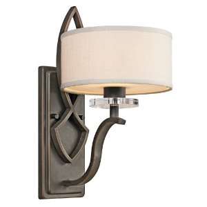   Sconce, Olde Bronze and White Fabric Shades with Satin Etched Glass