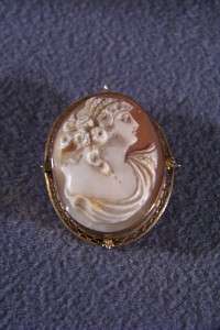 ANTIQUE 14 K GOLD FANCY LARGE CAMEO PIN PENDANT BROOCH  