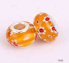 5PCs Orange Millefiori Lampwork Glass Euro Beads Fit Charm Bracelet 