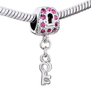   Lock Dangle Key Pink Crystal Bead Pandora Chamilia Biagi Charms