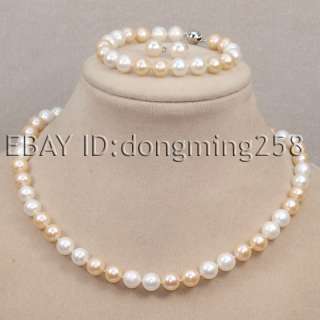 sets 8 9mm polychrome fresh water round pearl necklace bracelets 