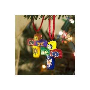 NOVICA Ceramic ornaments, Cheerful Crosses (set of 6 