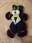 BLACK CAT vintage YARN felt ORNAMENT 4 Halloween or Christmas 