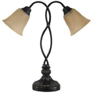 Double Twist Alabaster Glass Bronze Lily Lamp