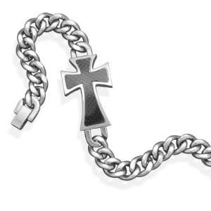    8 Stainless Steel Bracelet with Carbon Fiber Cross: Jewelry