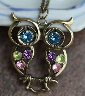 Fashion glass crystal Cute Owl Necklace pendant  