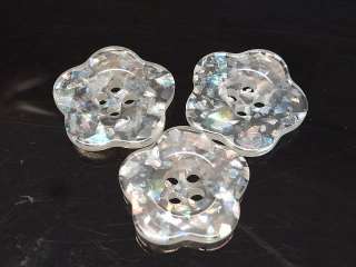     50 Large Clear Glitter Flower Buttons Sewing Craft B128  