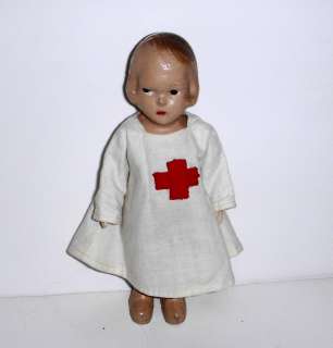   est 1930s 6.25 Composition Nurse Doll in Dress w/Red Cross Very Old
