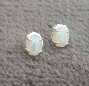 Sterling Silver Created Opal Post Stud Prong Earrings .925 Jewelry 