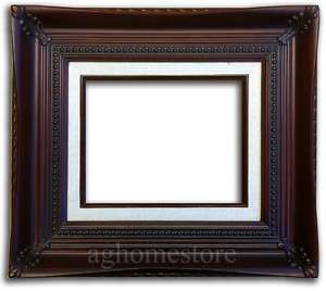Mahogany Finish Wood Picture Frame Natural linen Liner  