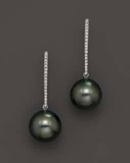 14K White Gold Tahitian Pearl and Diamond Earring, 0.15 ct. t.w 