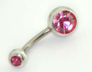 Pc Pink C.Z. Double Gemmed G 5 Solid Titanium Belly /Navel Ring 