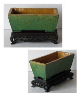 Simple yet elegant Chinese pottery planter with an exterior lime green 