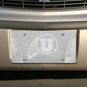 NCAA Utah Utes Silver Mirrored Flame License Plate  Sports 