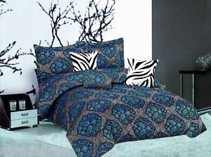 15PC Paisley Zebra Comforter w/Curtain Set Blue KING  