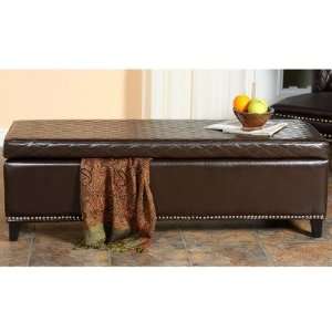   Bonded Leather Quilted Storage Ottoman Bench in Brown: Home & Kitchen
