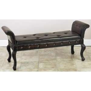  Wood Leather Ottoman Bench