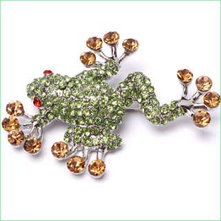 NEW charming fashion Green Frog Rhinestone Brooch pin  