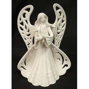  Bisque Porcelain Angel Playing Harp Table Top Decoration 