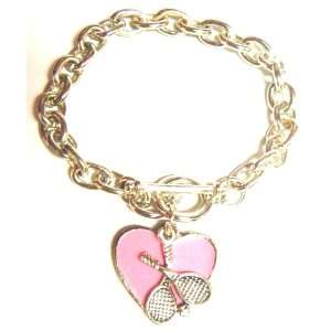  Tennis Crossed Racquet with Pink Heart Chain Bracelet (Brand 