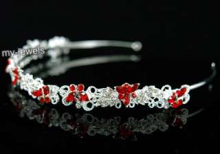 Bridal Prom Butterfly Red Crystal Headband Tiara T1295  