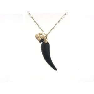  Black Onyx Horn & Clover Necklace Jewelry