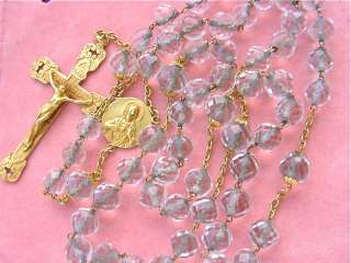 ANTIQUE GLASS 18K SACRED HEART CRUCIFIX ROSARY 1930  