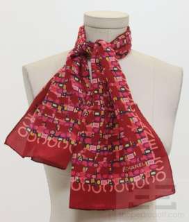 Chanel Red & Multicolor Print Monogram Silk Scarf NEW  