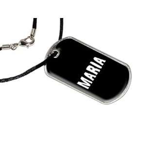  Maria   Name Military Dog Tag Black Satin Cord Necklace 