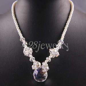 Pearl Swarovski Crystal faceted beads Necklace TE349  