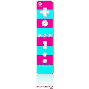 Wii Remote Controller Skin   Kearas Psycho Stripes Neon Teal and Hot 
